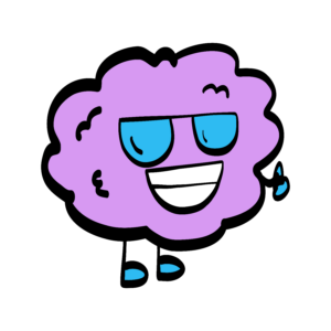 Der Sticker zeigt ein fliederfarbenes Gehirn, das als coole Figur mit kurzen Beinen und Armen lässig den Daumen nach oben hält. Mit blauer Sonnenbrille und breitem Lächeln versprüht es gute Stimmung. Das gesamte Stickerpaket „MINT-Spirit“ zeichnet sich durch seinen Cartoon-Stil mit schwarzen, dynamischen Linien und hellblauen, fliederfarbenen, sonnengelben und bordroten Füllfarben aus.