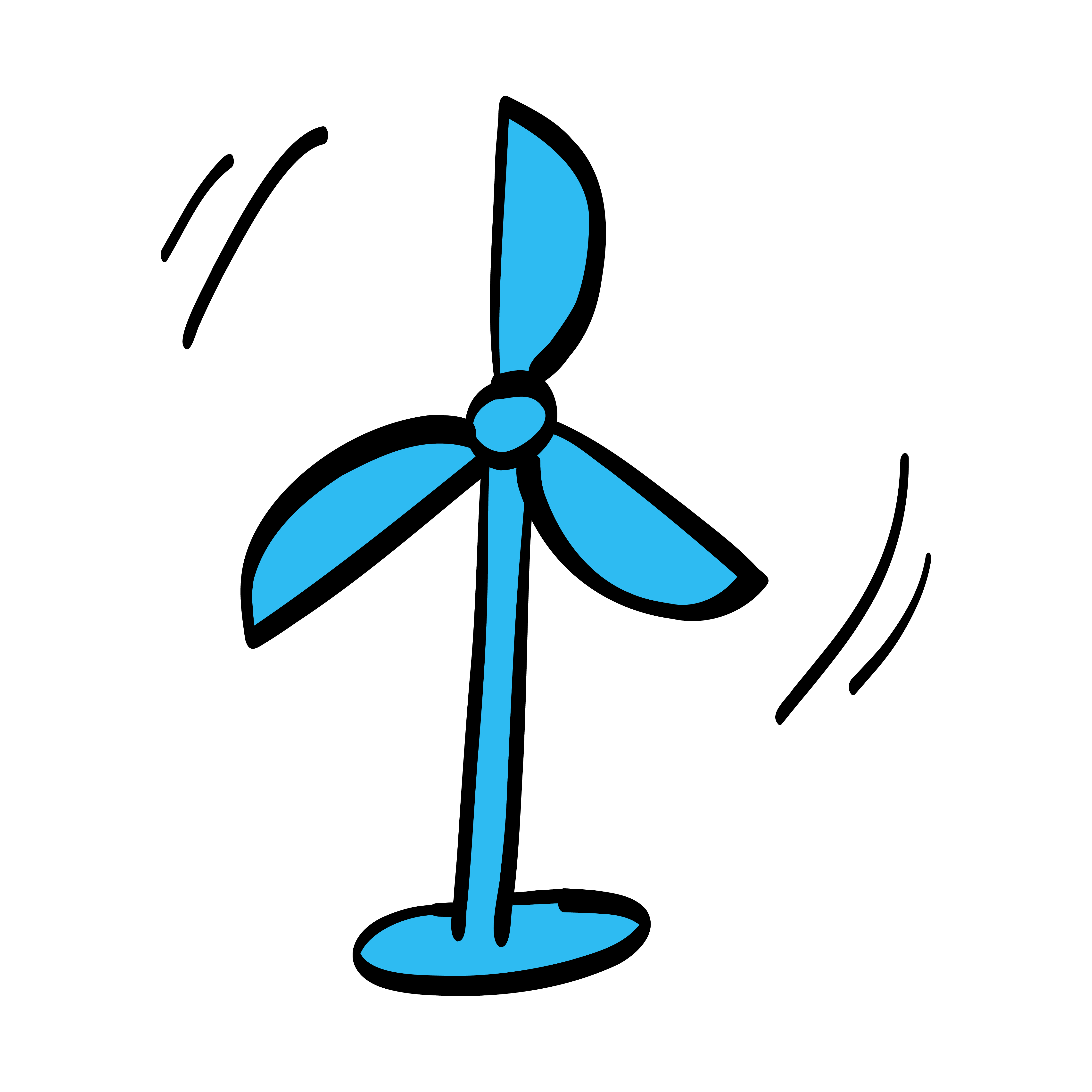Der Sticker zeigt ein hellblaues Windrad. Graue Bewegungslinien deuten eine Drehbewegung an. Das gesamte Stickerpaket „MINT-Spirit“ zeichnet sich durch seinen Cartoon-Stil mit schwarzen, dynamischen Linien und hellblauen, fliederfarbenen, sonnengelben und bordroten Füllfarben aus.